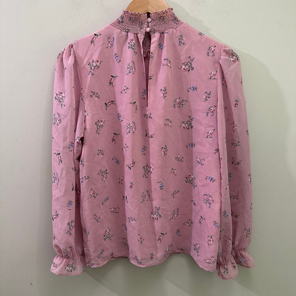 1.state Pink Smocked Mock Neck Puff Sleeve Boho Blouse Top S Cottage Core - Picture 4 of 11